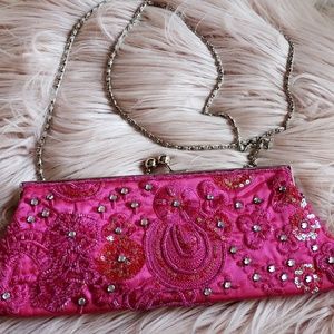 Beaded and Embroidered Pink Clutch